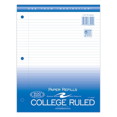 Roaring Spring Paper Products College Ruled Filler Paper, 8.5 x 11, 3-Hole Punched, 500 Sheets/Pack (83909)