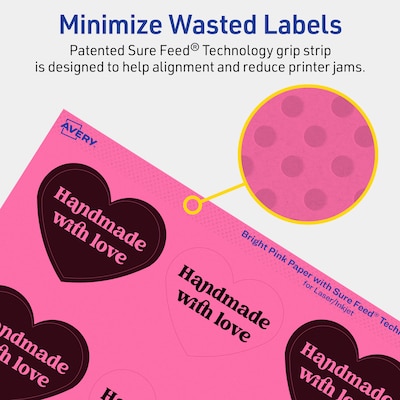 Avery Heart Laser/Inkjet Multipurpose Labels, 2-9/32" x 1-27/32", Bright Pink (240/Pack)