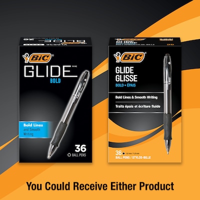 BIC Glide Bold Retractable Ballpoint Pens, Bold Point, 1.6mm, Black Ink, 36/Pack (VLGB361BLK)