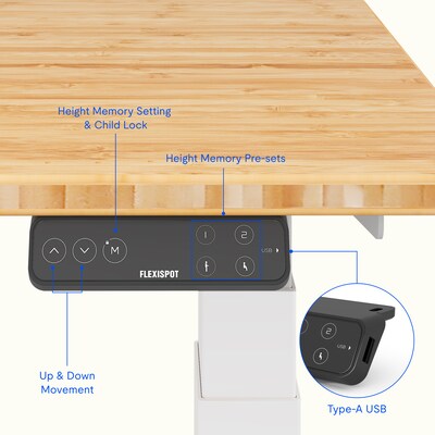 FlexiSpot E7COMMERCIAL 72''W Electric Adjustable Bamboo Standing Desk, Bamboo/White (E7WCOMCR7230LBZB)