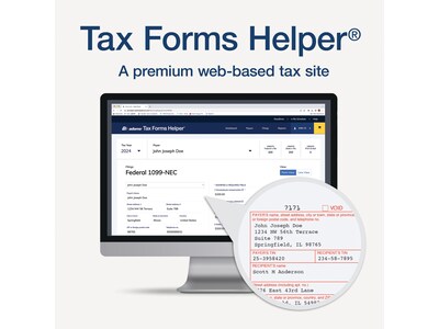 Adams 2024 1099-NEC Tax Form with e-files and Access to Adams Tax Forms Helper, 4-Part, 3-Up, Copy A, 1, B, 2, 24/Pack