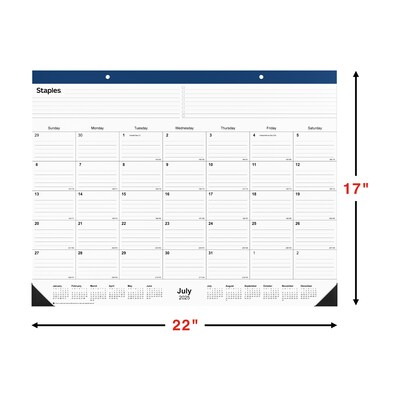 2025-2026 Staples 22" x 17" Academic Monthly Desk Pad Calendar, Navy (ST59497-25)