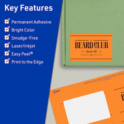 Avery Laser/Inkjet Multipurpose Rectangle Labels, 2 x 3.5, Bright Orange, 160/Pack (94238)