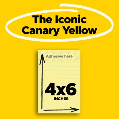 Post-it Recycled Super Sticky Notes, 4 x 6, Canary Collection, 45 Sheets/Pad, 4 Pads/Pack (4621R-4