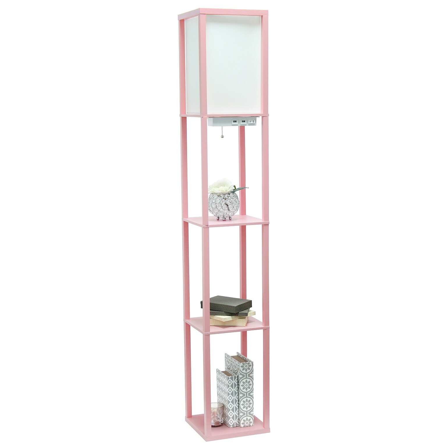 Simple Designs Etagere Organizer 62.5 Floor Lamp with Rectangular Shade, Light Pink (LF1037-LPK-CCLB)