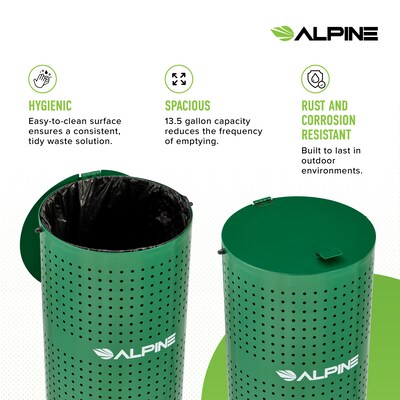 Alpine Industries Steel Pet Waste Disposal Bin with Odor Control Lid, 13.5 Gallon, Green (ALP4005-01)