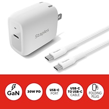 Staples® USB-C/USB-A Wall Charger, White (NX54348)