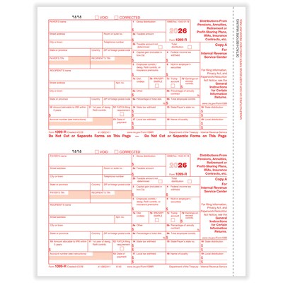 ComplyRight 2026 1099-R Tax Form, 1-Part, 2-Up, Federal Copy A, 50/Pack (514050)