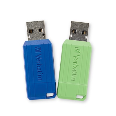 Verbatim PinStripe 16GB USB 2.0 Type A Flash Drive, Blue/Green, 2/Pack (99149)