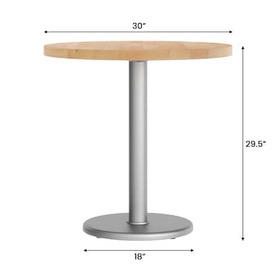 Flash Furniture Bennett 30" Round Wooden Commercial Indoor Table, Natural Top/Silver Base, (GSFRD30NTTR18S)