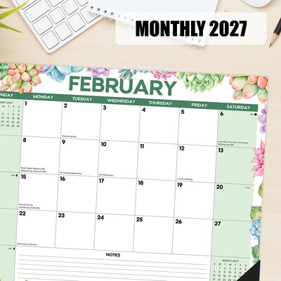 2027 Willow Creek Succulents 22" x 17" Monthly Desk Pad Calendar, Assorted Colors (66638)