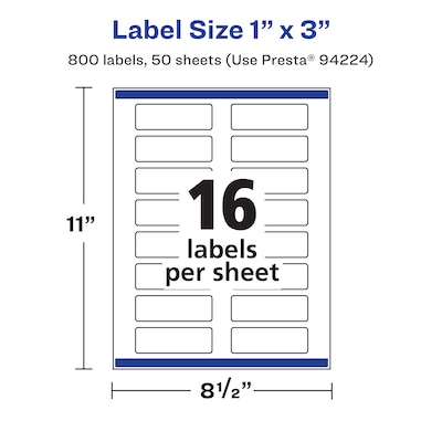 Avery Laser/Inkjet Rectangle Multipurpose Labels, 1" x 3", White, 800 Labels/Box (94224)