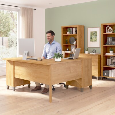 Bush Home Somerset 60" W L Shaped Office Desk with Storage, Maple Cross (WC81430K)