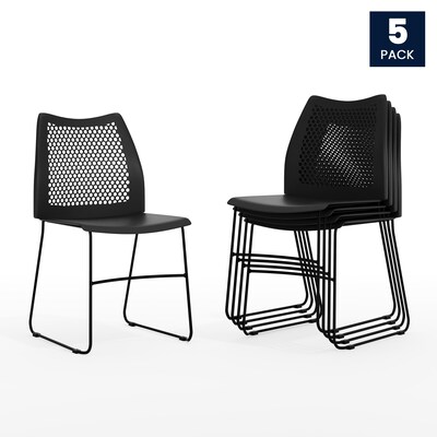 Flash Furniture HERCULES Series Plastic Stacking Chair, Black, 5/Pack (5RUT498ABK)