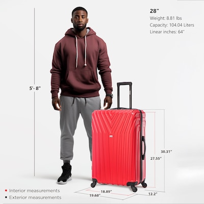 InUSA Vasty 30.31" Hardside Suitcase, 4-Wheeled Spinner, TSA Checkpoint Friendly, Red (IUVAS00L-RED)