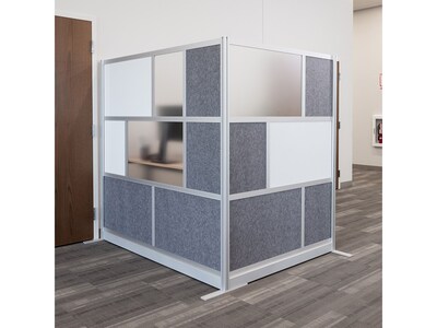 Luxor Workflow Series 8-Panel Freestanding Modular Room Divider System Starter Wall with Whiteboard, 70"H x 70"W, Gray/Silver