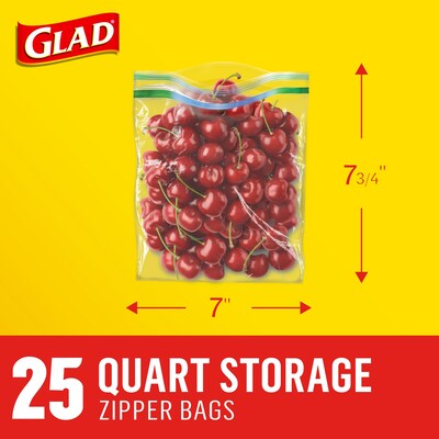 Glad Zipper Storage Bags, Quart, 25/Box (55052)