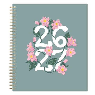 2026-2027 Blue Sky Vineyard 8 x 10 Academic Year Daily & Monthly Planner, Plastic Cover, Green/Pink (157559)
