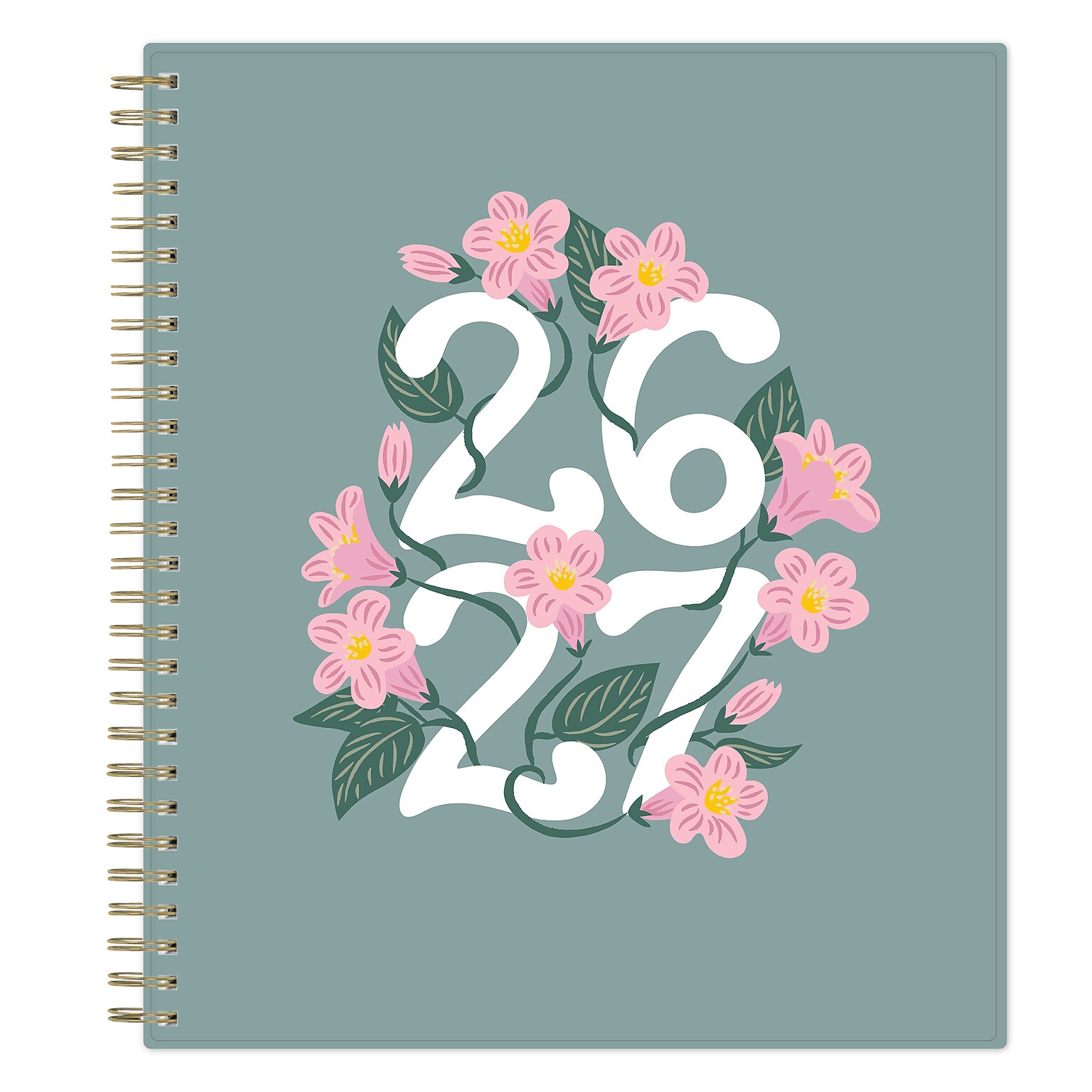 2026-2027 Blue Sky Vineyard 8 x 10 Academic Year Daily & Monthly Planner, Plastic Cover, Green/Pink (157559)