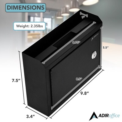 AdirOffice Steel Multipurpose InterOffice Drop Box Mailbox, Medium, Black (631-02-BLK-PKG)
