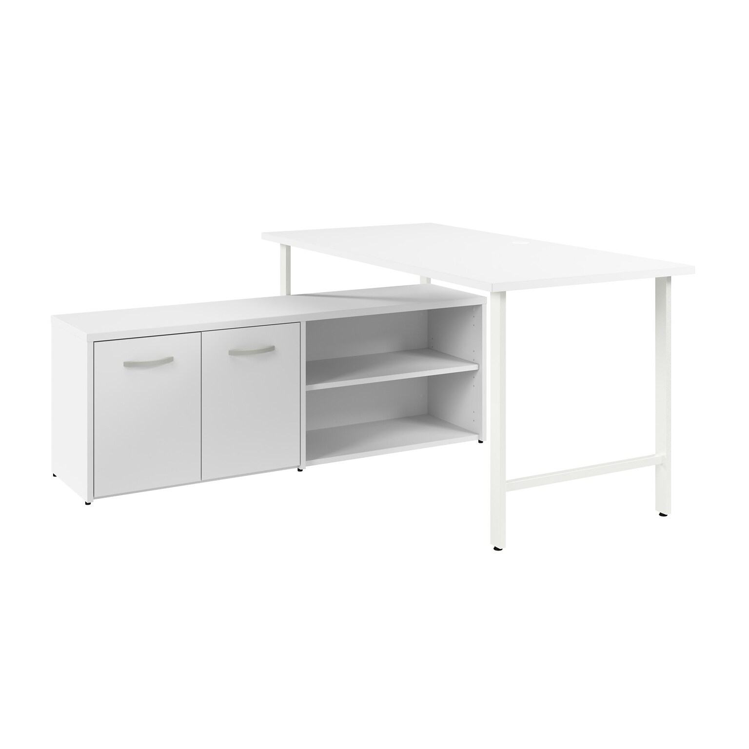 Bush Business Furniture Hustle 60W Computer Desk and Low Storage Cabinet with Doors and Shelves, White (HUS011WH)