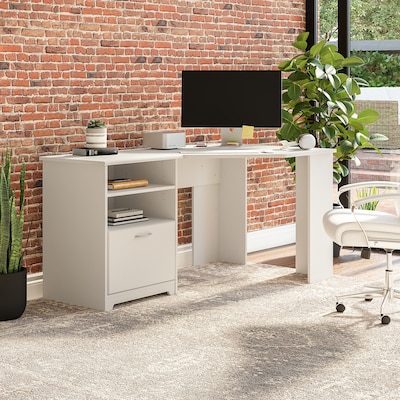 Bush Furniture Cabot 60"W Corner Desk with Storage, White (WC31915K)