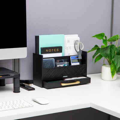 Mind Reader 5-Compartment Wood Desk Organizer, Black (VERTORG-BLK)