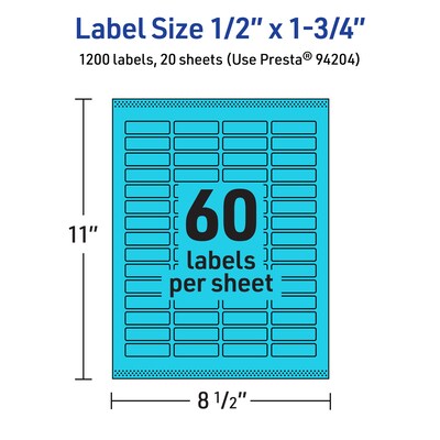 Avery Rectangle Multipurpose Labels, 0.5" x 1.75", Bright Blue, 1200/Pack (94204)
