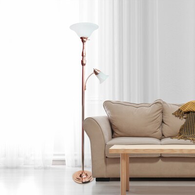 Lalia Home Torchiere Floor Lamp with Reading Light and Marble Glass Shades, Rose Gold (LHF-3003-RG)