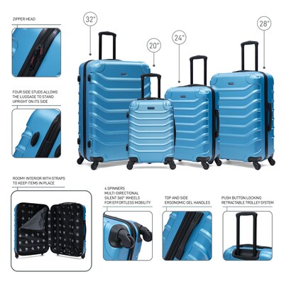 InUSA Endurance 4-Piece Hardside Spinner Luggage Set, TSA Checkpoint Friendly, Teal (IUENDSMLXL-TEA)