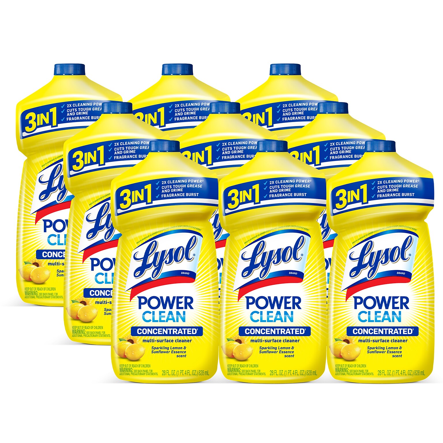 Lysol Power Clean Concentrated Multi-Surface Cleaner, Sparkling Lemon & Sunflower Essence Scent, 28 oz, 9/Carton (19200-82513CT)