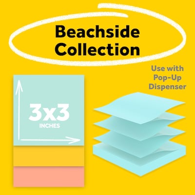 Post-it Pop-up Notes, 3 x 3, Beachside Café Collection, 100 Sheet/Pad, 12 Pads/Pack (R33012AP)
