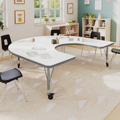 Flash Furniture Wren Horseshoe Activity Table, 66 x 60, Height Adjustable, White Top/Silver Frame (XUA6066HRSEWTPC)