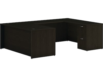 HON Mod 66"W x 96"D U-Shaped Computer Desk with 2 Support Pedestals, Java Oak (HLPL6696UDESKJA1)