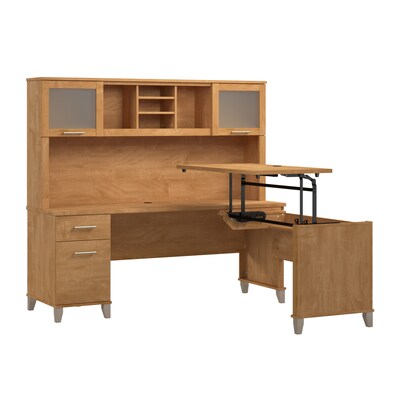 Bush Home Somerset 72W L-Shaped Sit to Stand Desk with Hutch, Maple Cross (SET015MC)