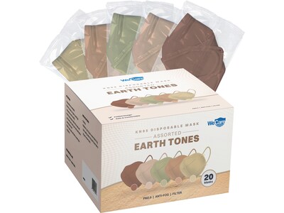 WeCare Earth Tones Disposable KN95 Fabric Face Masks, One Size, Assorted Colors, 20/Pack (WMN100126)