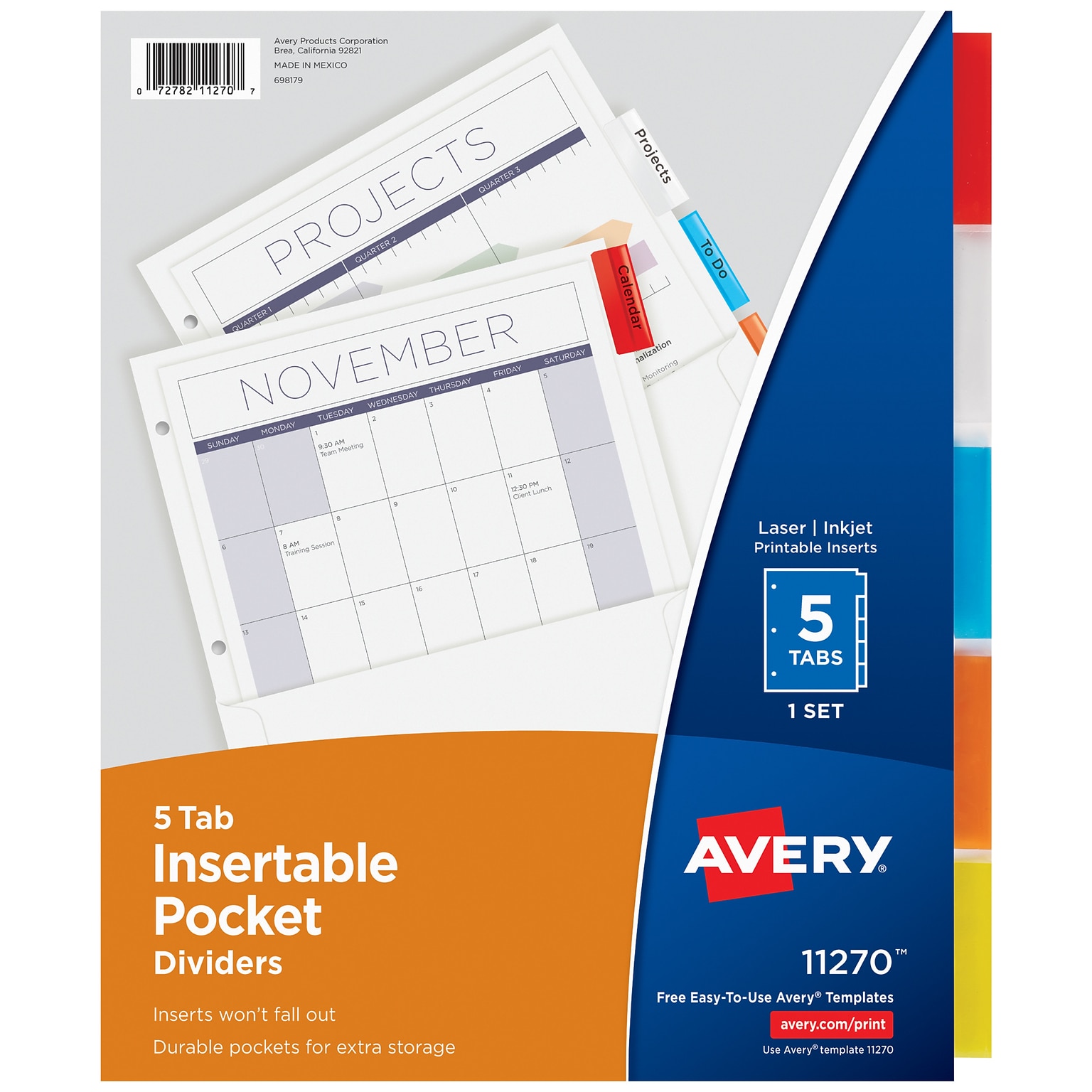 Avery Blank Insertable Divider, 5-Tab, White, Set (11270)