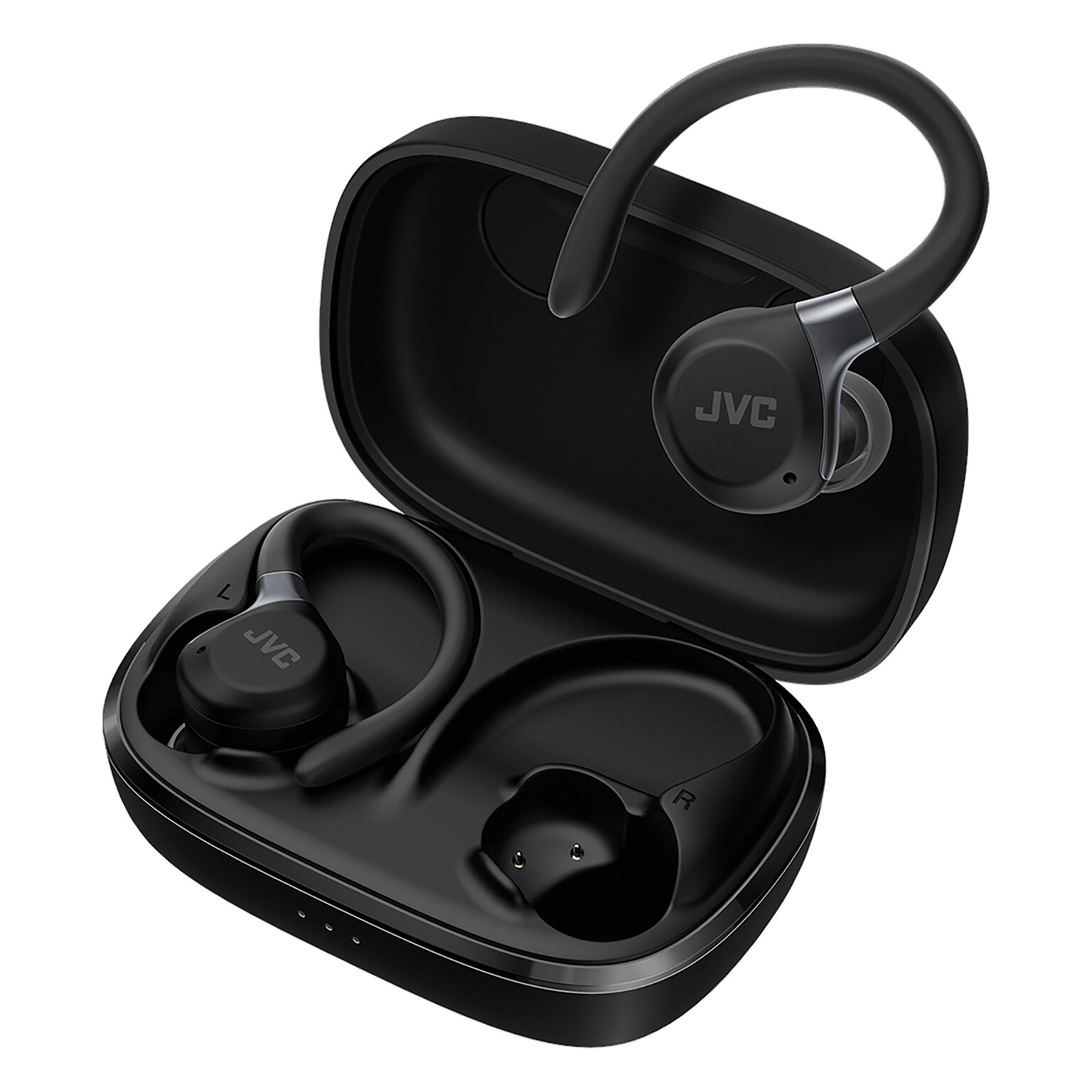 JVC Fitness True Wireless Bluetooth Active Noise Canceling Earbuds with Mic, Earhooks & Charging Case, Black (HA-EC75T)