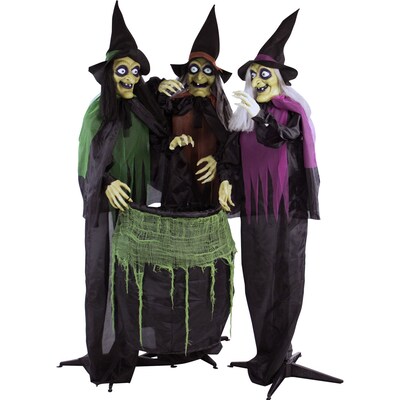 Haunted Hill Farm Animatronic Witches with Cauldron (HHWITCH-15FLS)