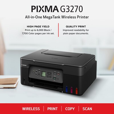 Canon PIXMA MegaTank G3270 BK Wireless Color Inkjet Printer, All-In-One Supertank, Print, Scan, Copy (G3270 BK)