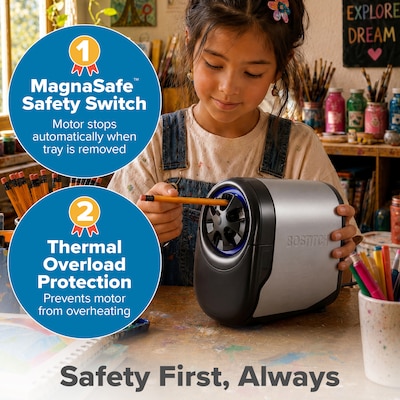 Bostitch QuietSharp Glow Classroom Electric Pencil Sharpener, Black/Silver (EPS11HC)