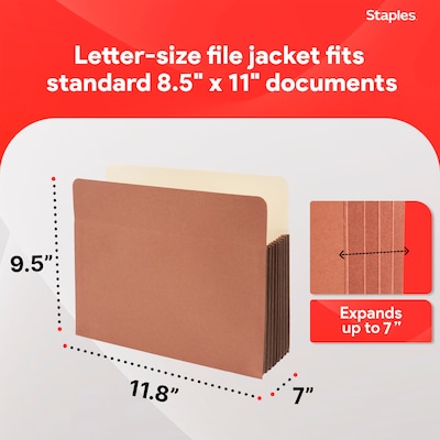 Staples Expanding File Pocket with Tyvek-Reinforced Gussets, Letter Size, 7-Inch Expansion, Straight-Cut Tab, Brown – 5/Pack