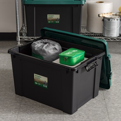 Remington Store-It-All 19 Gal. Storage Container with Latching Lid, Plastic, Black & Green, 4/Pack (296700)