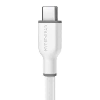 HyperGear Flexi Pro USB-C to USB-C Soft-Touch Silicone Fast Charge and Sync Cable, 15 ft., White (16054)