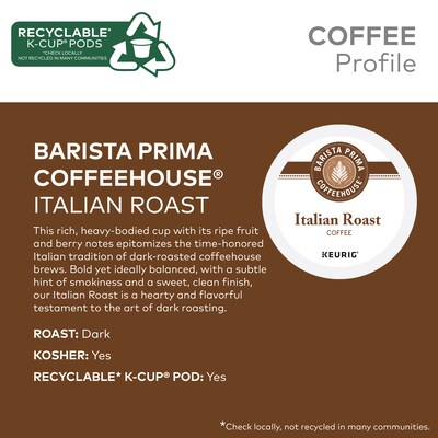 Barista Prima Italian Roast Coffee Keurig® K-Cup® Pods, Dark Roast, 96/Carton (66149)