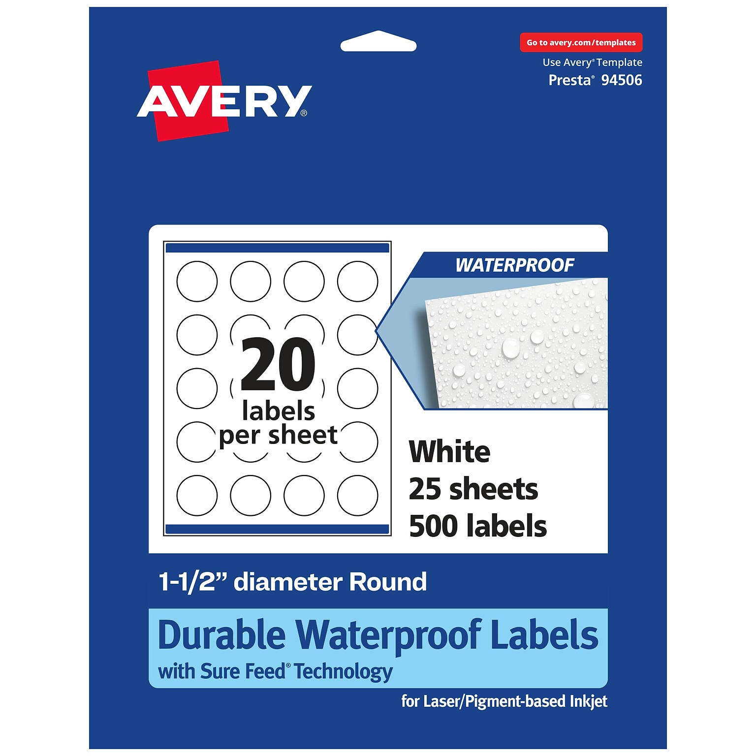 Avery Laser/Inkjet Round Multipurpose Labels, 1.5 Dia., 500 Labels/Pack (94506)