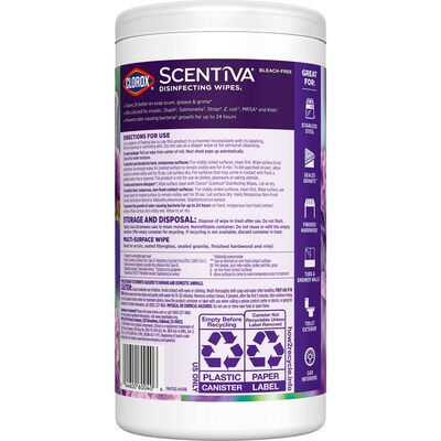 Clorox Scentiva Disinfecting Wipes, Lavender and Jasmine Scent, 75 Wipes/Container (60040)