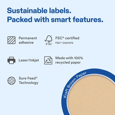 Avery Rectangle Laser/Inkjet Multipurpose Labels, Kraft Brown, 4 Labels/Sheet, 100 Sheets/Pack (19479311154)