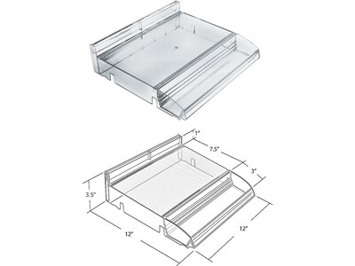 Azar 3.5" x 12" Pegboard 6-Compartment Cosmetic Tray with Tester Tray, Clear, 2/Pack (225840-TESTER-6COMP-2PK)