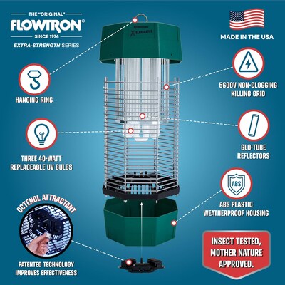 Flowtron Electric Indoor/Outdoor Bug Zapper, 2 Acres Coverage, 120W UV Light with Dual Lure Method (FLWMC9000)